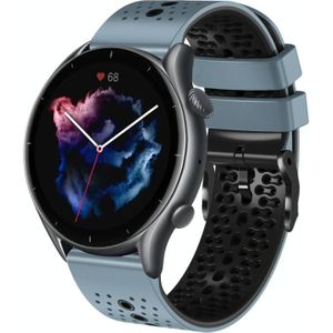 Voor Amazfit GTR 3 22 mm geperforeerde tweekleurige siliconen horlogeband (blauw + zwart)