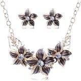 Crystal Enamel Flower Jewelry Sets For Women(Black)