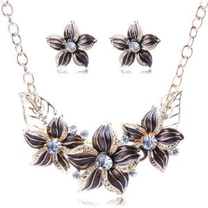 Crystal Enamel Flower Jewelry Sets For Women(Black)