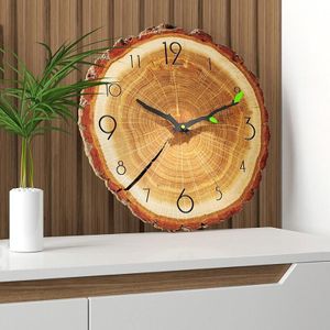 12 Inches Novelty Living Room Wall Clock Annual Ring Quartz Clock Wood Grain Silent Clock  Style:MW020-12 Twelve Words(30x30 cm)