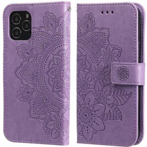 7-petal Flowers Embossing Pattern Horizontal Flip PU Leather Case with Holder & Card Slots & Wallet & Photo Frame For iPhone 11 Pro(Purple)