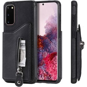 For Galaxy S20 Solid Color Double Buckle Zipper Shockproof Protective Case(Black)