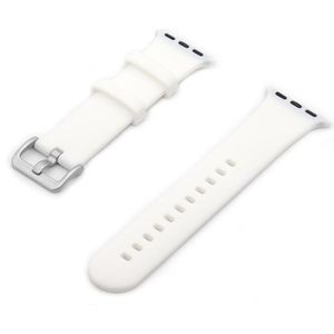 Silver Buckle Silicone Replacement Strap Watchband For Apple Watch Series 7 & 6 & SE & 5 & 4 44mm  / 3 & 2 & 1 42mm(White)