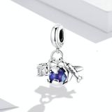 S925 Sterling Zilver Blauw Zirkoon Vliegtuigen Camera Hanger DIY Armband Necklace Accessoires