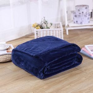 Solid Color Flannel Coral Fleece Blanket Super Soft Plaid Coverlet Sofa Cover Winter Warm Sheets Easy Wash Faux Fur Blankets  Size:200X230cm(Dark blue)