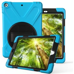 For Galaxy Tab S4 10.5 T830/T835 360 Degree Rotation PC + Silicone Protective Case with Holder & Hand-strap(Light Blue)