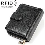 KB192 Buckle Zipper Cowhide Leather Organ Shape Multiple Card Slots Anti-magnetic RFID Wallet Clutch Bag for Men(Black)