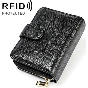 KB192 Buckle Zipper Cowhide Leather Organ Shape Multiple Card Slots Anti-magnetic RFID Wallet Clutch Bag for Men(Black)