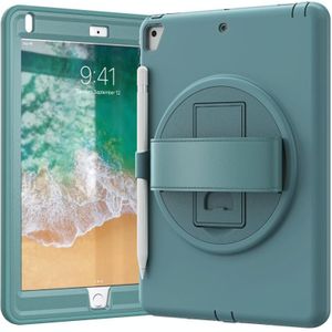 360 graden rotatie PC + TPU beschermende cover met houder & handriem en pensleuf voor Apple iPad Air 2 (emerald blue)