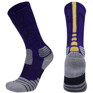 2 paar lengte buis basketbal sokken boksen roller schaatsen rijden sport sokken  maat: XL 43-46 yards (paars geel)