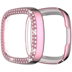 For Fitbit Versa 3 / Versa Sense Double Row Plating Diamonds PC Protective Case(Pink)