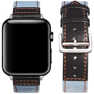 Sliver Gesp Lederen Strap voor Apple Watch Series 7 45 mm / 6 & SE & 5 & 4 44mm / 3 & 2 & 1 42mm (Lichtblauw + Zwart)