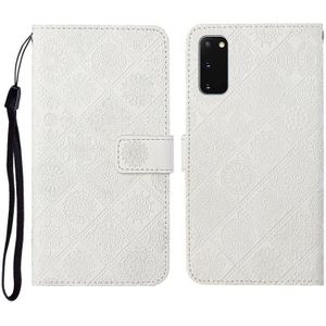 For Samsung Galaxy S20 Ethnic Style Embossed Pattern Horizontal Flip Leather Case with Holder & Card Slots & Wallet & Lanyard(White)