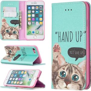 Colored Drawing Pattern Invisible Magnetic Horizontal Flip PU Leather Case with Holder & Card Slots & Wallet For iPhone 8 & 7(Cat)