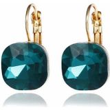 Women Fashion Color Square Stud Earrings Crystal Rhinestone Earring(Green)