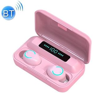 F9-9 TWS CVC8.0 Noise Cancelling Bluetooth Earphone with Charging Box  Support Touch Lighting Effect & Three-screen LED Power Display & Power Bank & Mobile Phone Holder & HD Call & Voice Assistant(Pink)