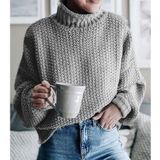 Fashion Thick Thread Turtleneck Knit Sweater (Color:Grey Size:L)