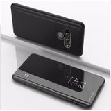 For LG Q60 Plating Mirror Left and Right Flip Cover with Bracket Holster(Black)