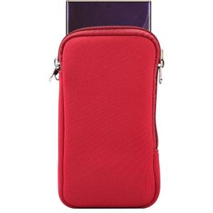 Universal Elasticity Zipper Protective Case Storage Bag with Lanyard For iPhone 12 Pro Max / 6.7-6.9 inch Smart Phones(Purplish Red)