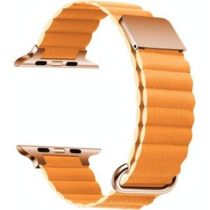 Magnetische lederen band horlogeband voor Apple Watch Series 7 41mm / 6 & SE & 5 & 4 40mm / 3 & 2 & 1 38mm (Rose Gold Buckle Ling Grass)