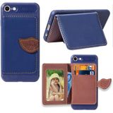 Voor iPhone SE (2020) Leaf Buckle Litchi Texture Card Holder PU + TPU Case with Card Slot & Wallet & Holder & Photo Frame(Blue)