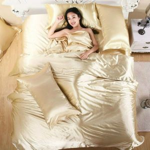 Pure Satin Silk Bedding Set Home Textile Bed Set Bedclothes Duvet Cover Sheet Pillowcases  Size:2.0m bed four-piece set(Camel)