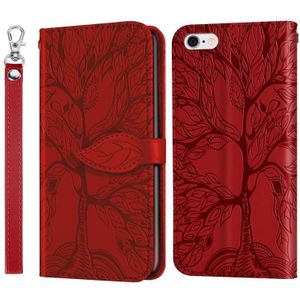Life of Tree Embossing Pattern Horizontal Flip Leather Case with Holder & Card Slot & Wallet & Photo Frame & Lanyard For iPhone 6 Plus & 6s Plus(Red)