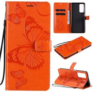 Voor Huawei Honor Play4 / Maimang 9 3D Vlinders Relif Patroon Horizontaal Flip Lederen Hoesje met Holder & Card Slot & Wallet(Oranje)