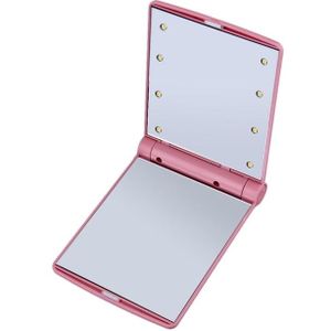 2 PCS Lady Cosmetic Vanity Mirror Folding Portable Pocket  Built-in LED Lighting Bulbs(Pink)