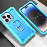 Voor iPhone 14 Pro tweekleurige ringhouder telefoonhoes (mintgroen + blauw)