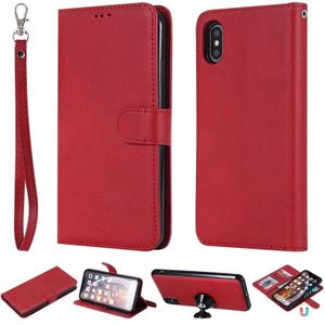 For iPhone XS Max Solid Color Horizontal Flip Protective Case with Holder & Card Slots & Wallet & Photo Frame & Lanyard(Red)