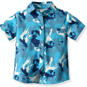 Children Top Cotton Short-sleeved Shirt (Color:Sky Blue Size:90)