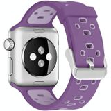 Vierkante gat tweekleurige siliconen gesp vervangende band horlogeband voor Apple Watch Series 7 45 mm / 6 & SE & 5 & 4 44mm / 3 & 2 & 1 42mm (donkerpaars + licht paars)