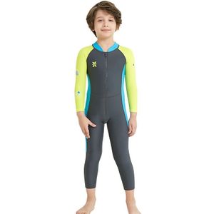 DIVE&SAIL Children Diving Suit Outdoor Long-sleeved One-piece Swimsuit Sunscreen Swimwear  Size: XL(Boys Dark Gray)