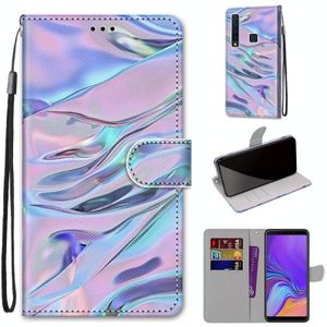 For Samsung Galaxy A9 2018 Coloured Drawing Cross Texture Horizontal Flip PU Leather Case with Holder & Card Slots & Wallet & Lanyard(Fluorescent Water Pattern)