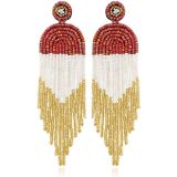 Ethnic Earrings Handmade Beaded Bohemian Tassel Earrings  Colour: Red E68671