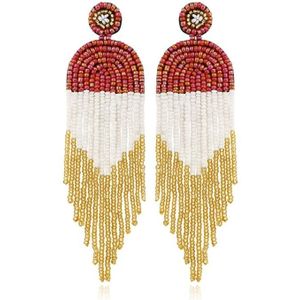 Ethnic Earrings Handmade Beaded Bohemian Tassel Earrings  Colour: Red E68671