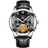 FNGEEN 4001 Men Non-Mechanical Watch Multi-Function Quartz Watch  Colour: Black leather White Steel Black Surface