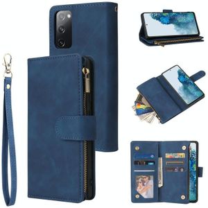 For Samsung Galaxy S20 FE 5G Zipper Wallet Bag Horizontal Flip PU Leather Case with Holder & 9 Card Slots & Wallet & Lanyard & Photo Frame(Blue)