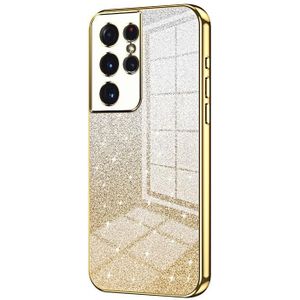 Voor Samsung Galaxy S21 Ultra 5G Gradint Glitter Poeder Gegalvaniseerde Telefoonhoesje (Goud)