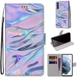 For Samsung Galaxy S21 FE Coloured Drawing Cross Texture Horizontal Flip PU Leather Case with Holder & Card Slots & Wallet & Lanyard(Fluorescent Water Texture)