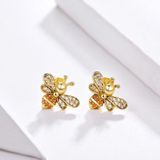 S925 Sterling Silver Earrings Bee Inlaid Female Earrings  Color:Gold