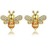 S925 Sterling Silver Earrings Bee Inlaid Female Earrings  Color:Gold