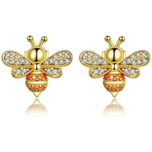 S925 Sterling Silver Earrings Bee Inlaid Female Earrings Color:Gold