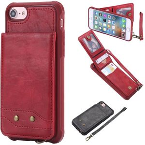 For iPhone 6 Vertical Flip Shockproof Leather Protective Case with Short Rope  Support Card Slots & Bracket & Photo Holder & Wallet Function(Red)