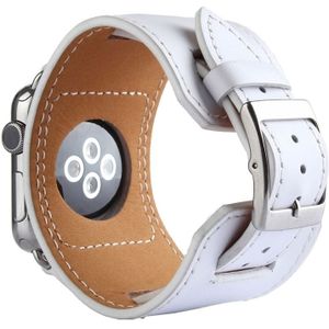 Kakapi for Apple Watch 42mm Bracelet Style Metal Buckle Cowhide Leather Watchband with Connector(White)