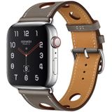 Fashionable Single Circle Three Holes Genuine Leather Watch Strap for Apple Watch Series 5 & 4 40mm / 3 & 2 & 1 38mm(Grey)
