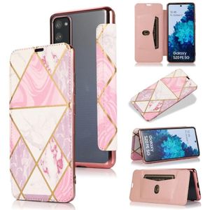 For Samsung Galaxy S20 FE Bronzing Plating PU + TPU Horizontal Flip Leather Case with Holder & Card Slot(Pink White)