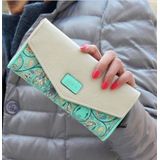 Long Leather Floral Pattern Wallets Coin Purses Money Bag for Women(Green)