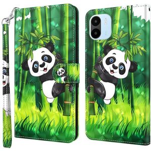 Voor Xiaomi Redmi A1 2022 3D-schilderpatroon TPU + PU-telefoonhoes (Panda Climbing Bamboo)